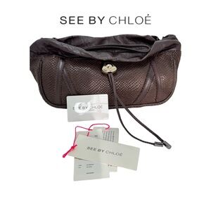 See by Chloé Leather Clutch Pouch Brown Textured Leather w/ Authenticity Cards
